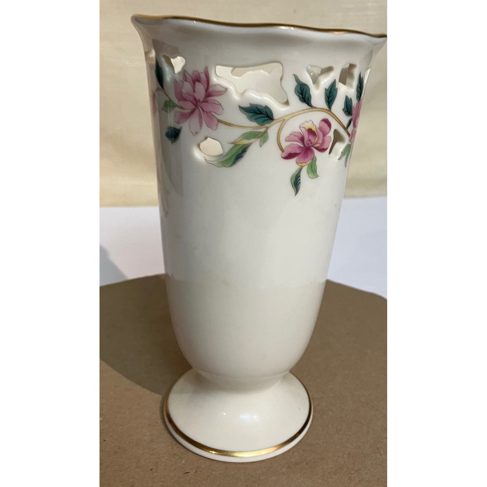 Lenox Barrington Collection Vase Unisex Small Ivory Excellent Pierced Floral